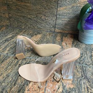 Nude clear heels